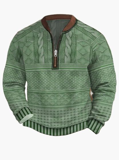 Herrar Halvzip Stickad Tröja med Modern Mönsterdesign för Vardag och Fritid