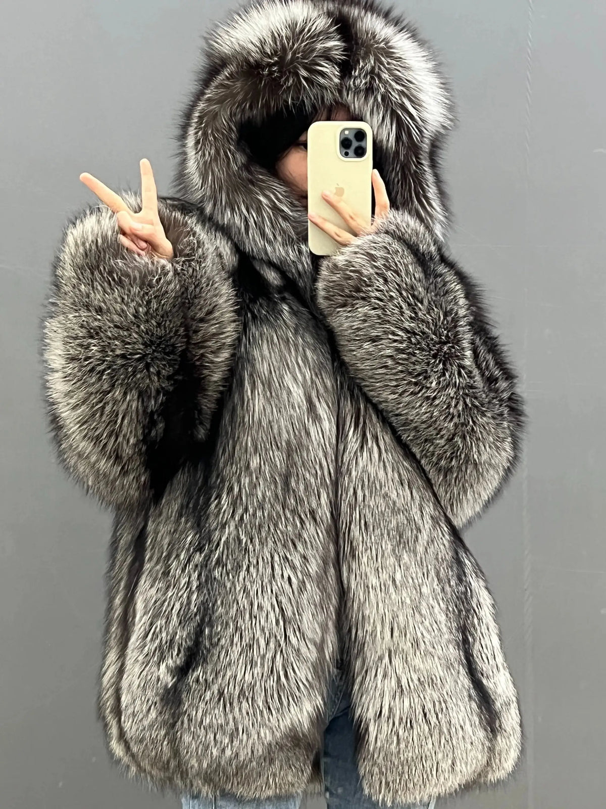 Dam kort fuskpälsjacka med luva fluffig varm vinterjacka
