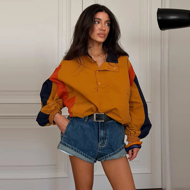 Färgad vindjacka med dragkedja Dam kort träningsjacka Långärmad crop top