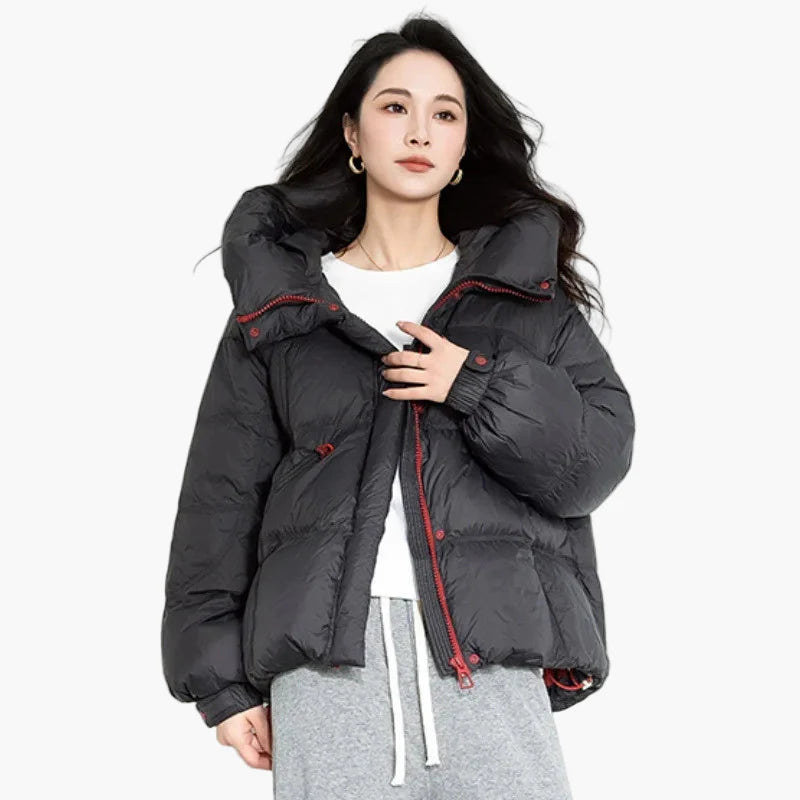 Dam Vinterjacka Oversized Pufferjacka Varm och Trendig Ytterplagg Fritid