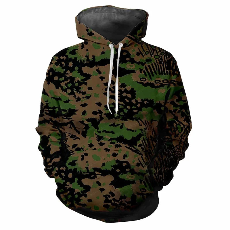 Hoodie kamouflagemönstrad med dragsko och magficka