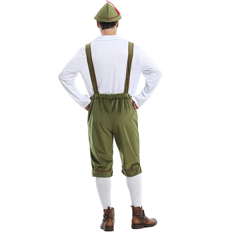 Herr Oktoberfestdräkt Komplett med Hängselbyxor Skjorta och Hatt