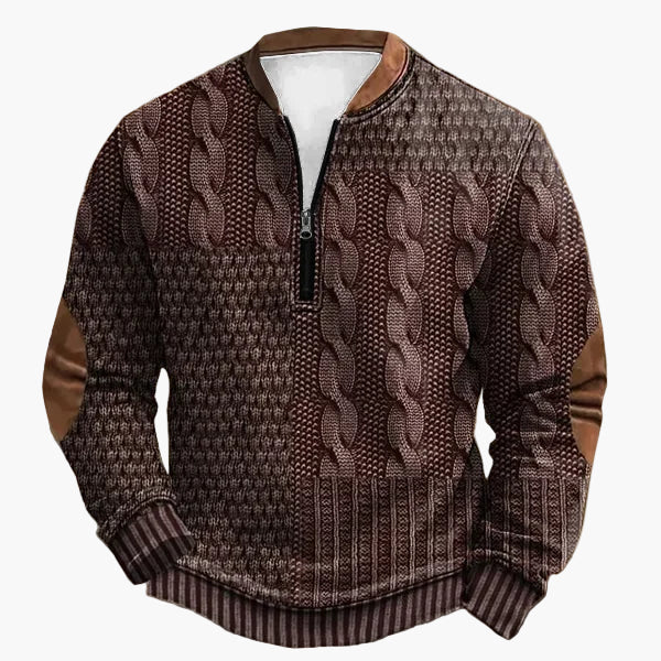 Herrtröja med halv dragkedja – Stickad look, vardagsstil, modern design