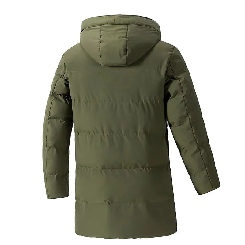 Herr Lång Dunjacka med Huva, Vinterjacka, Varm Vadderad Parkas