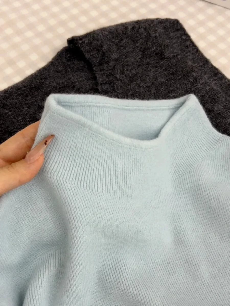 Långärmad Mockneck Tröja för Dam i Mjukt Material