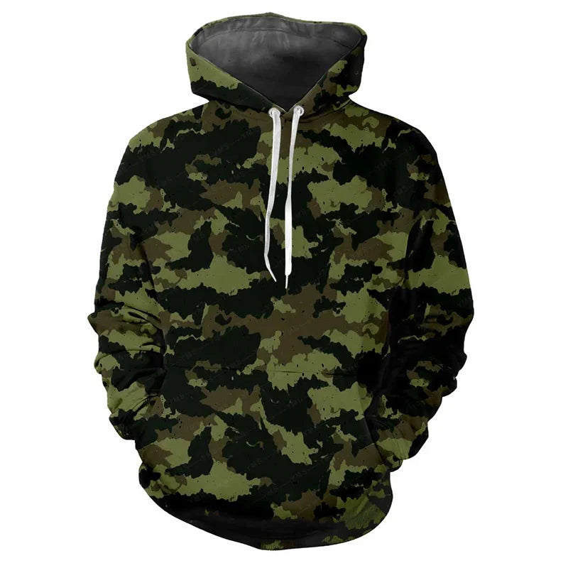 Hoodie kamouflagemönstrad med dragsko och magficka