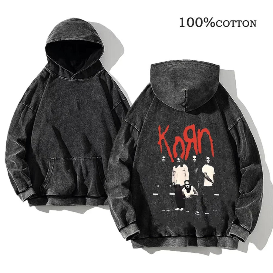 Unisex Huvtröja Oversize Grå Med Tryck och Känguruficka