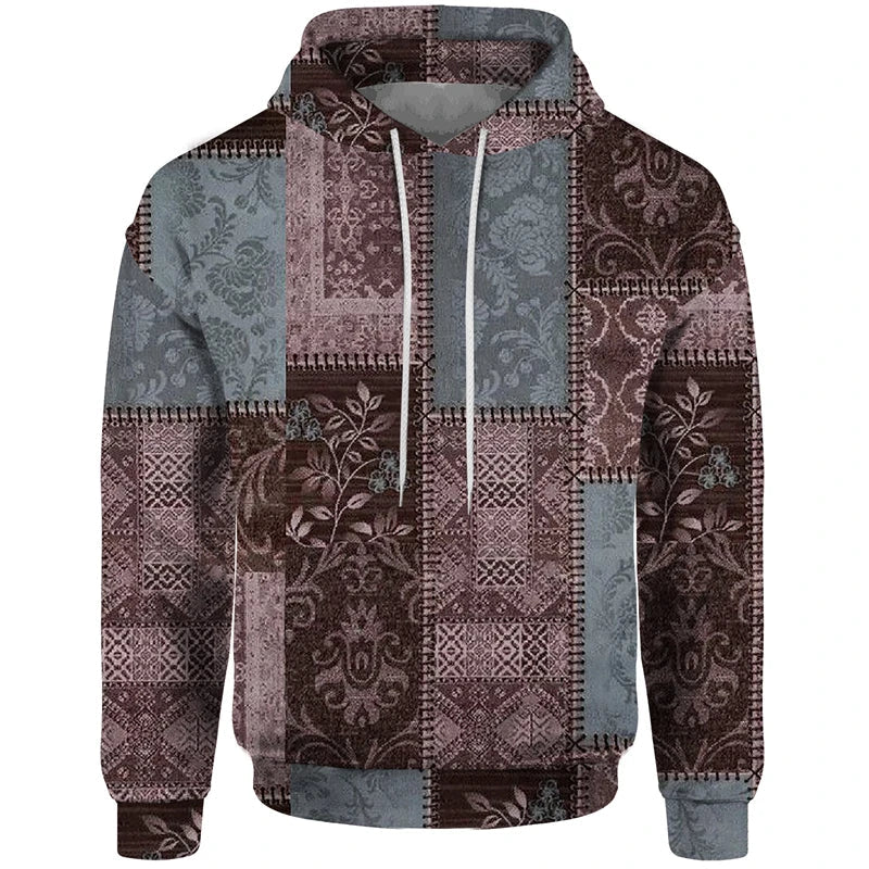 Hoodie med lapptäcksdesign och mönster