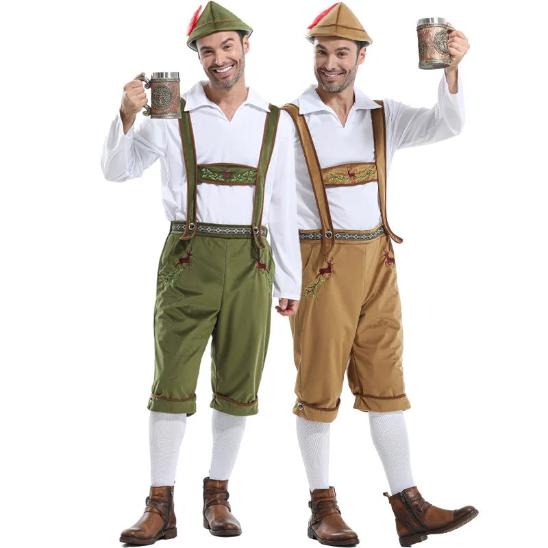 Herr Oktoberfestdräkt Komplett med Hängselbyxor Skjorta och Hatt