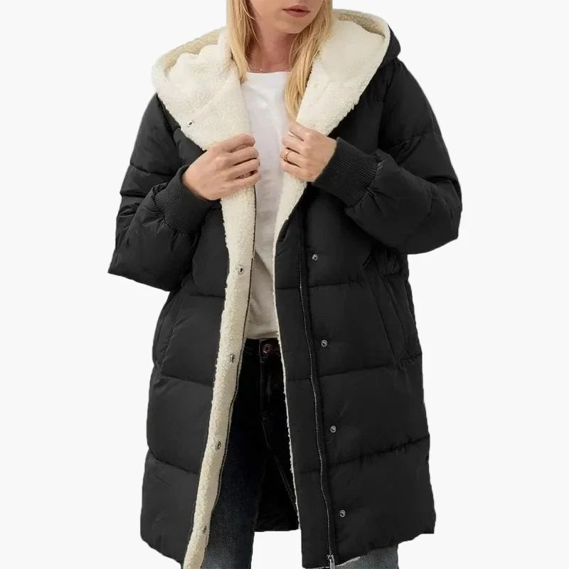 Dam Vinterjacka Lång Puffer Varm Fritidsstil med Huva