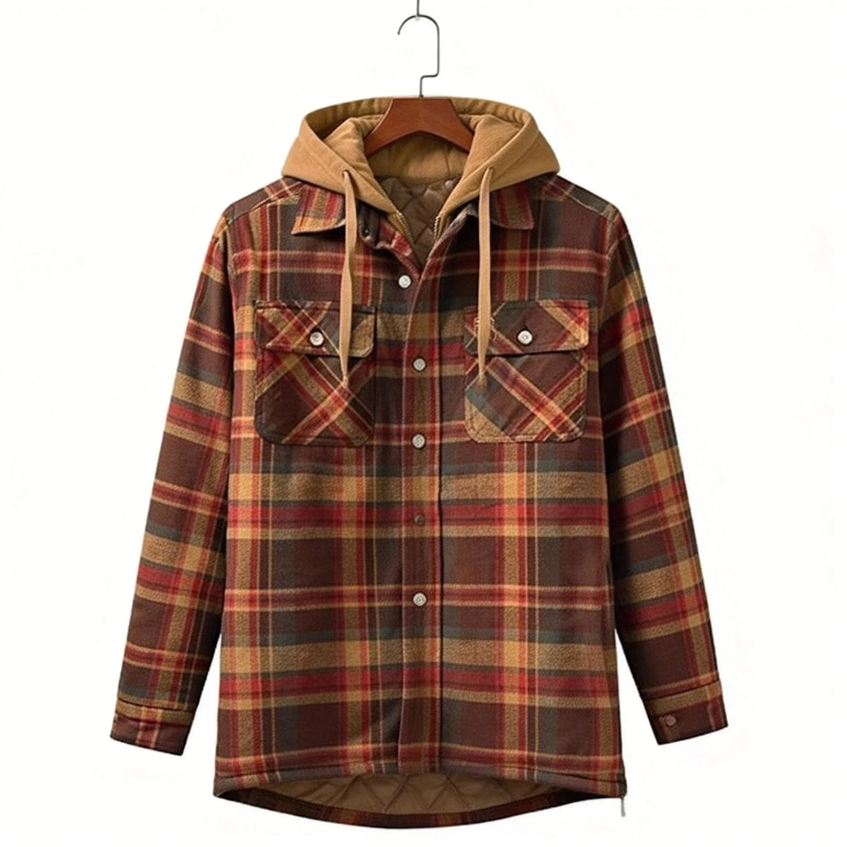 Rutig Overshirt med Quiltat Foder och Luva för Herr