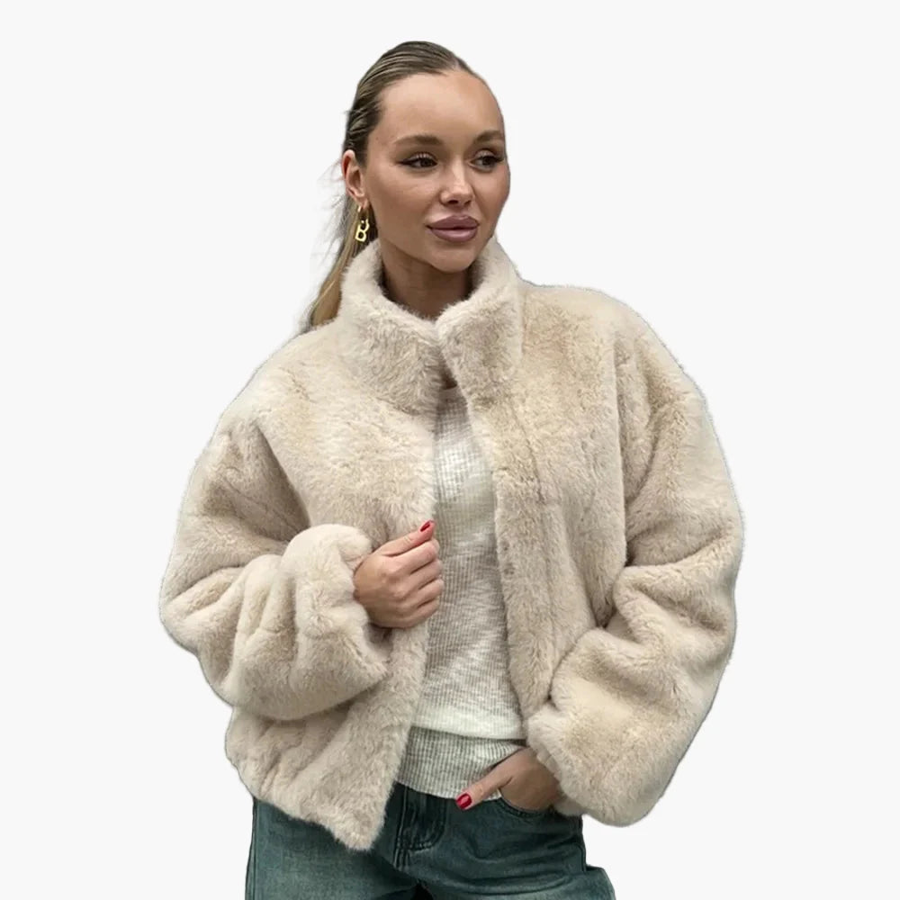 Damjacka – Trendig Kort Fuskpälsjacka för Vinter och Höst, Elegant och Varm