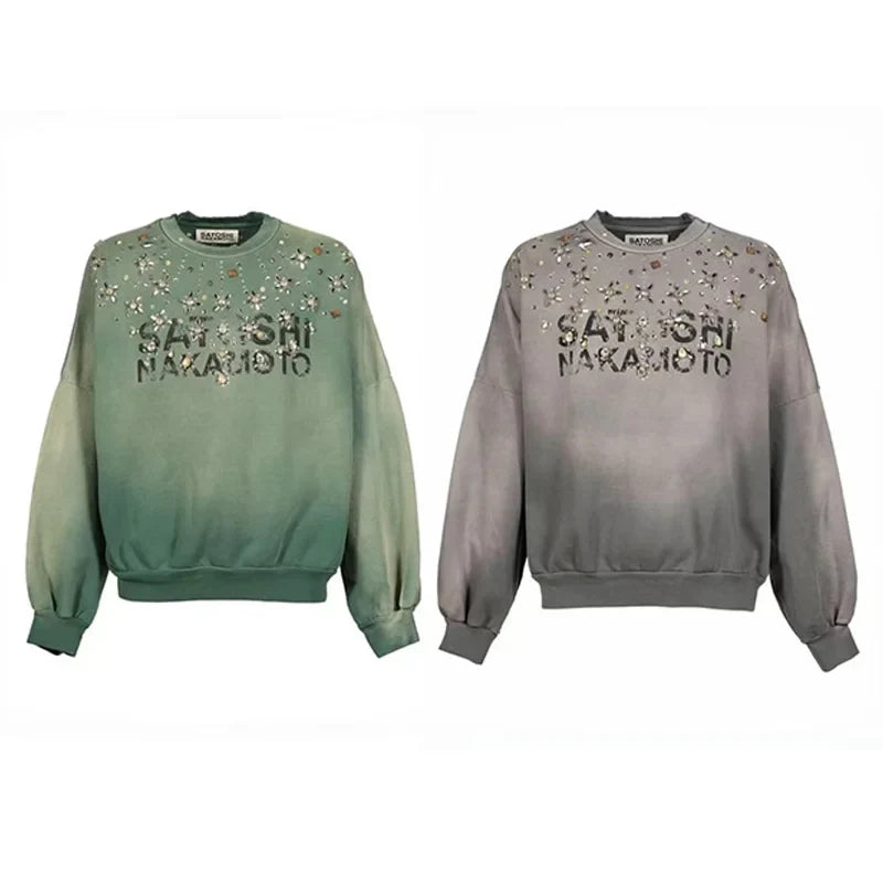 Unisex Tröja med Kristalldekoration och Ombré-Effekt, Långärmad Sweatshirt