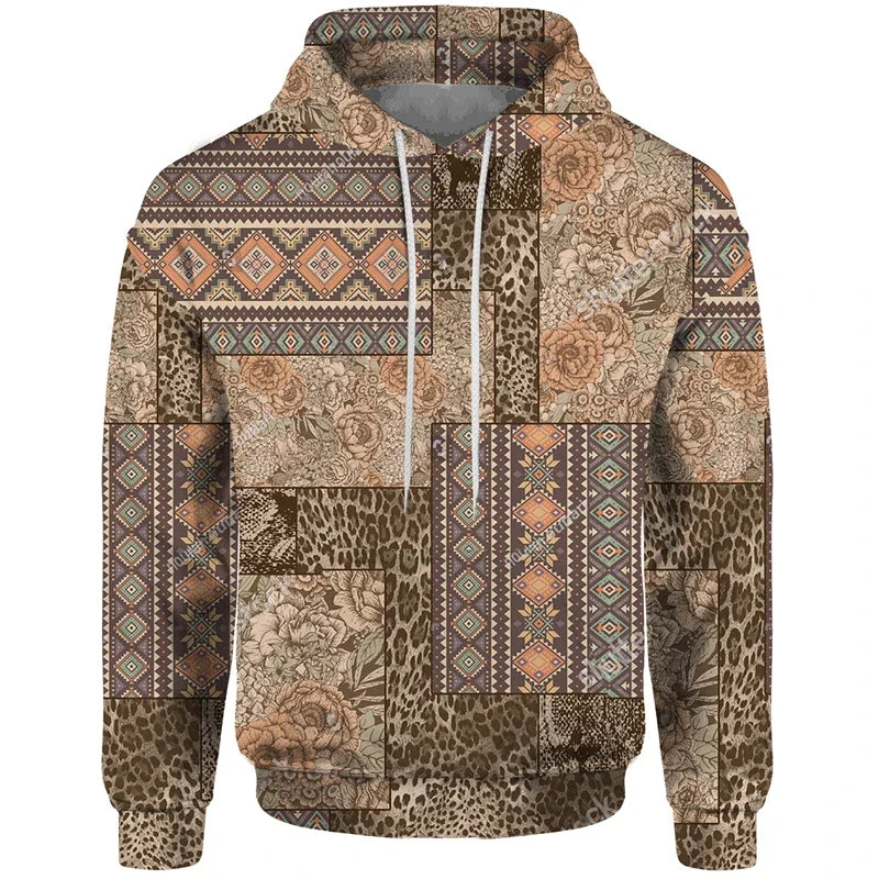 Hoodie med lapptäcksdesign och mönster
