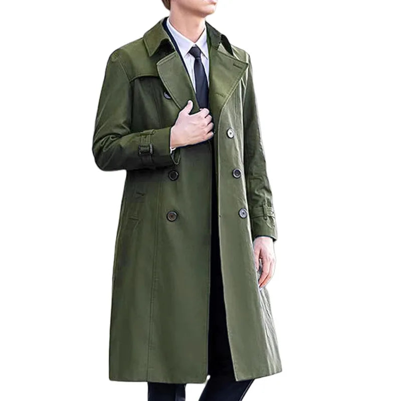 Herr Trenchcoat med Dubbelknäppning, Lång Passform och Krage