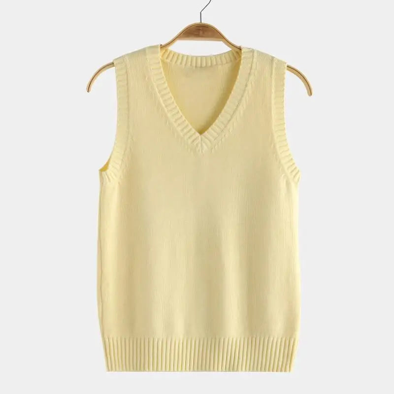 Unisex stickad slipover med V-ringning och ribbade muddar, enfärgad
