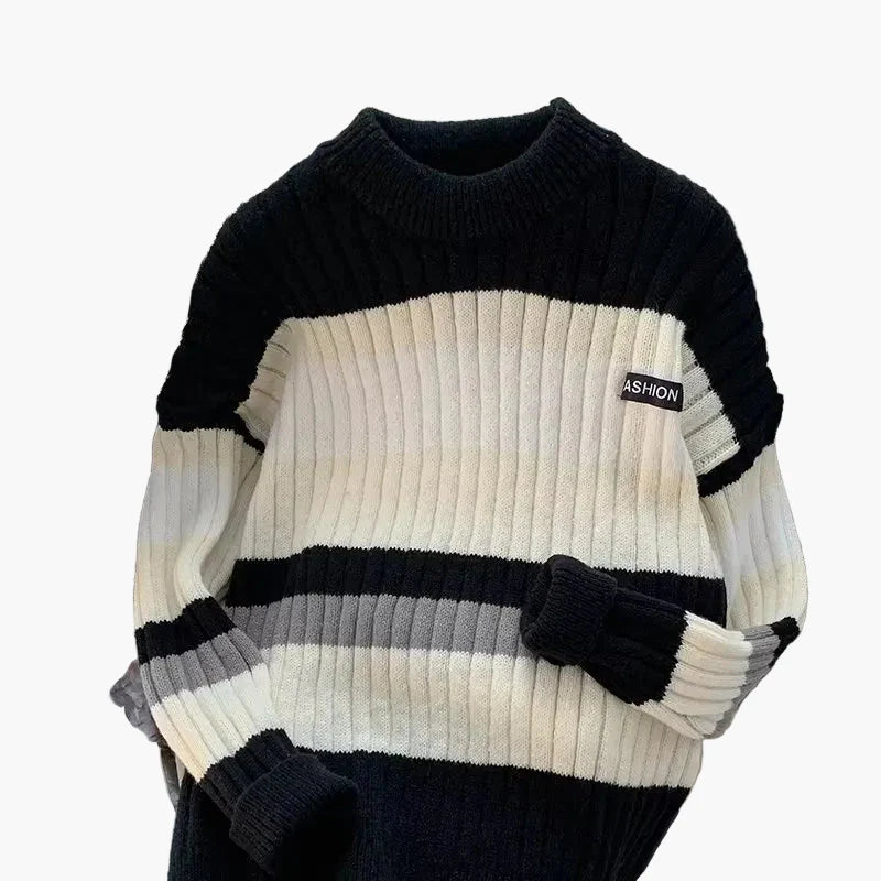 Herr Stickad Randig Tröja – Modern och Varm Höst/Vinterstil