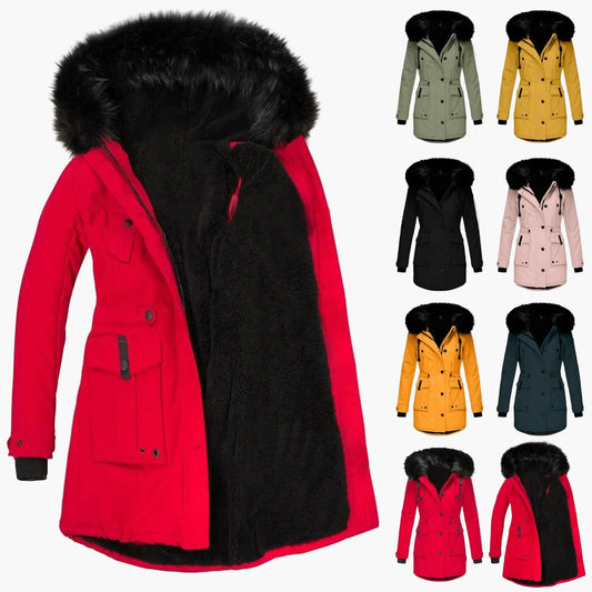 Dam Vinterjacka Plus Size Parkas med Huva och Fuskpäls – Varm Lång Jacka för Vardagsbruk och Fritid