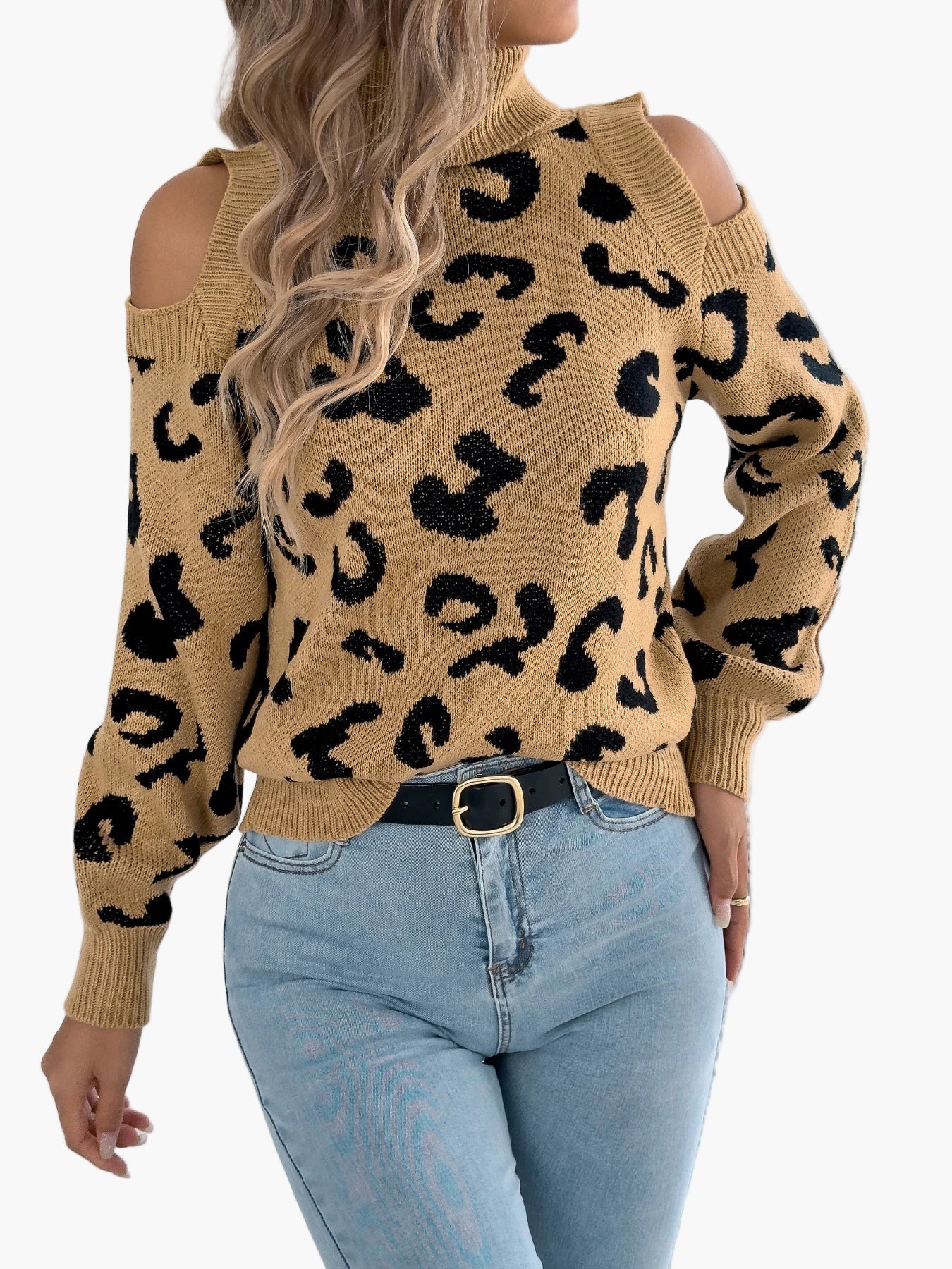 Damtröja med trendigt leopardmönster och kalla axlar – Perfekt för vardag och fest