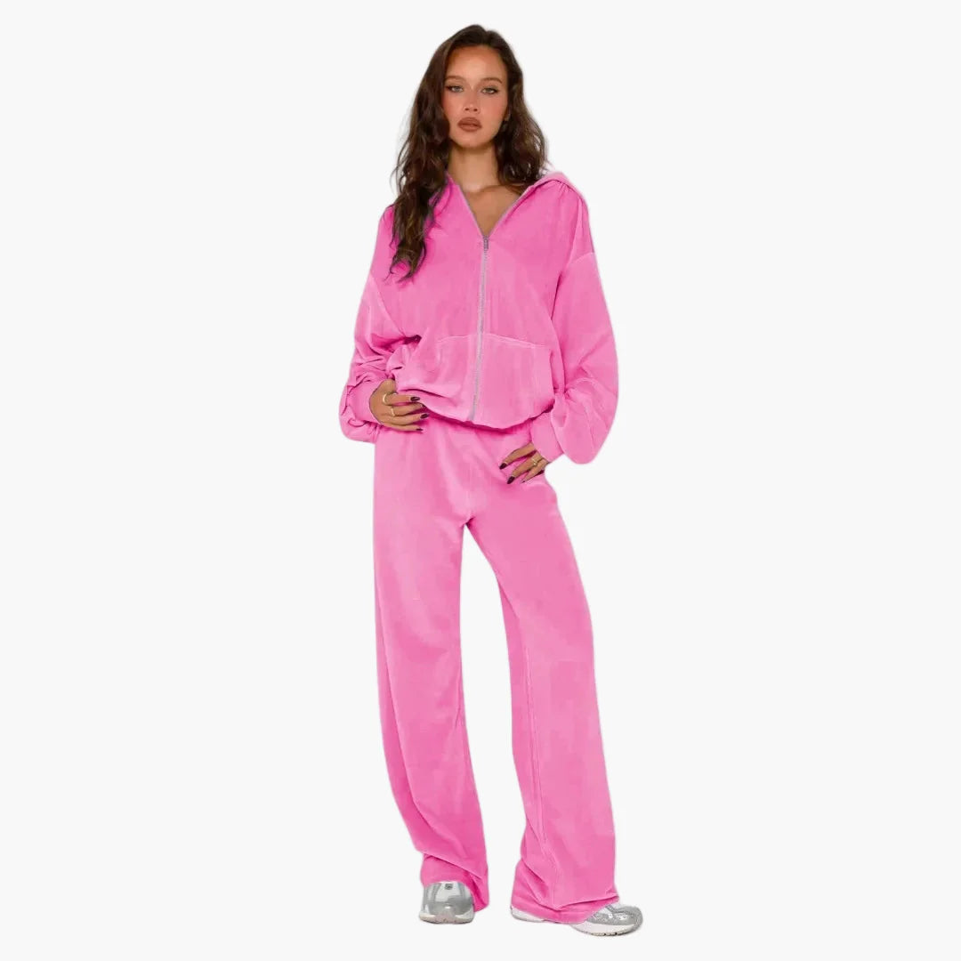 Damers tvådelad avslappnad hoodie och byxa set – sportig streetwear lounge