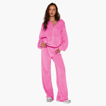 Damers tvådelad avslappnad hoodie och byxa set – sportig streetwear lounge