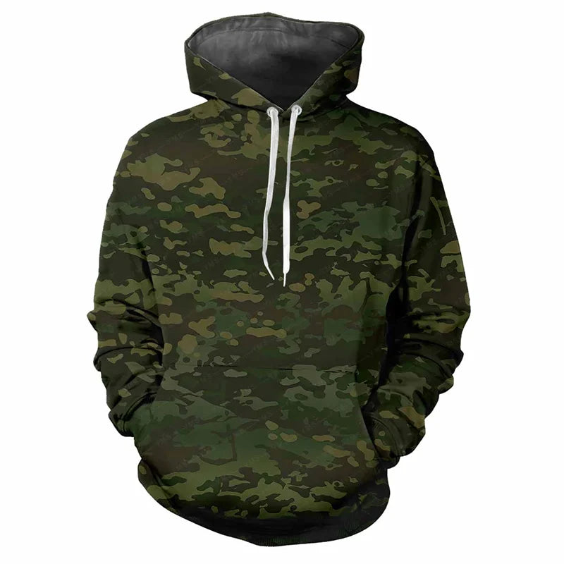 Hoodie kamouflagemönstrad med dragsko och magficka