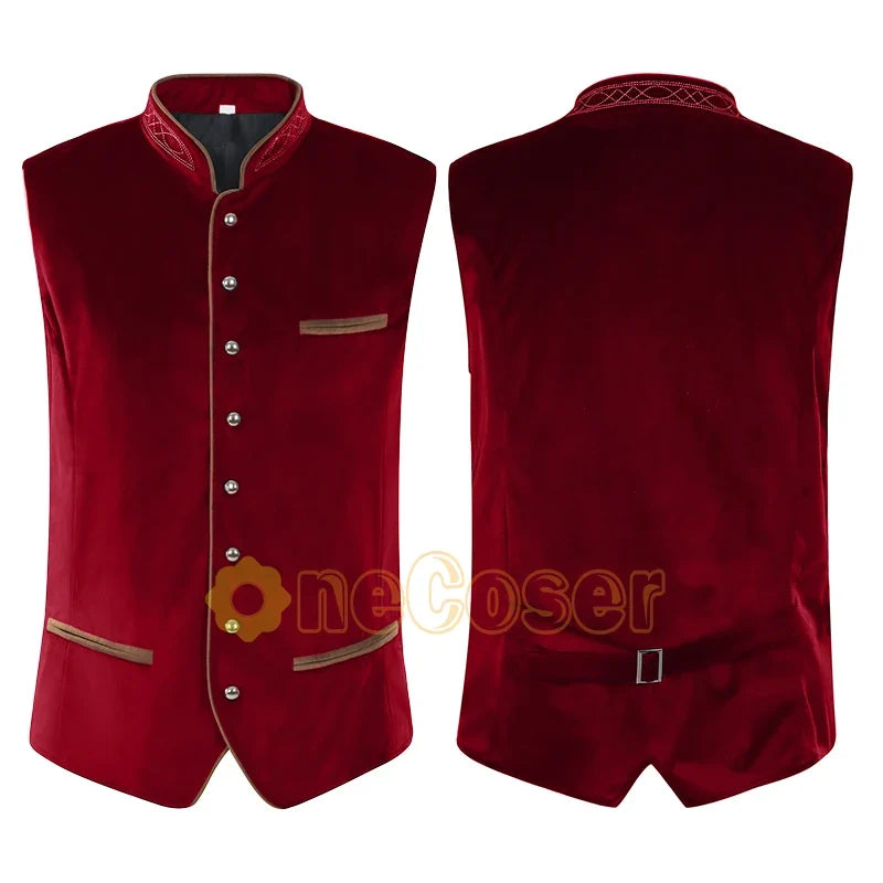 Herrväst sammetslook med broderad krage och dekorativa fickor