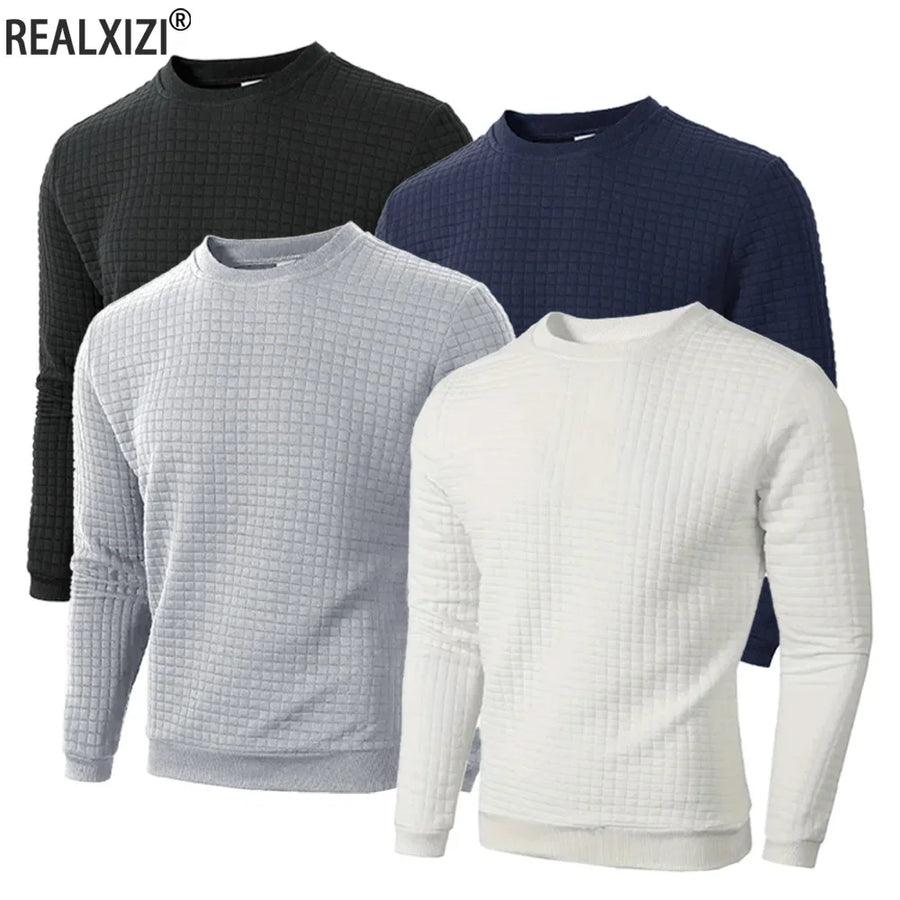 Herrtröja med fyrkantigt texturmönster och rund hals, lång ärm