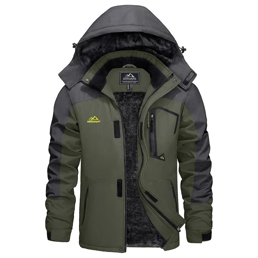 Vinterjacka Herr med Huva och Fleecefoder – Varm Outdoorjacka med Fickor