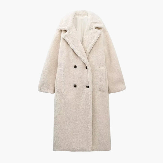 Dam Klassisk Lång Teddy Kappa – Elegant Vinterstil för Vardagsbruk
