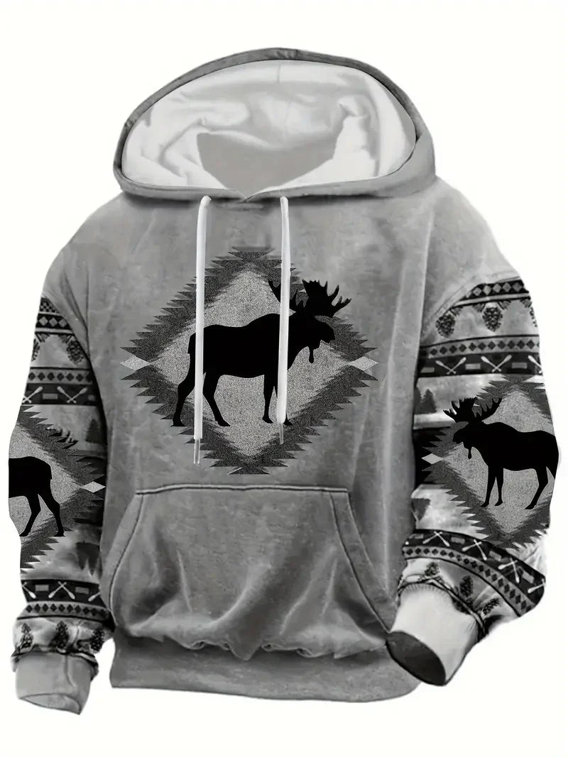 Unisex Hoodie med Djurmönster och Etniskt Tryck