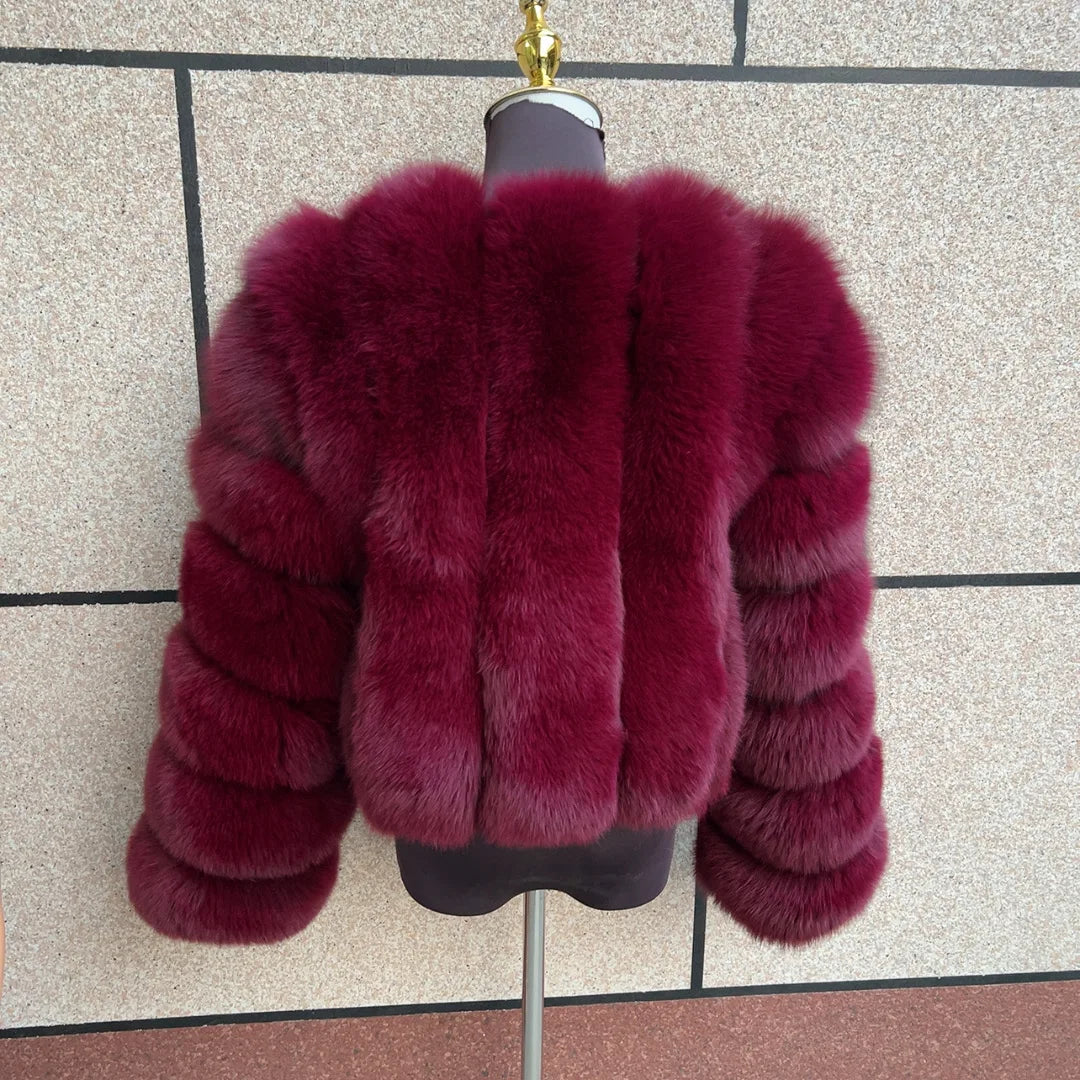 Kort fluffig fuskpälsjacka för dam, öppen design, flerfärgad