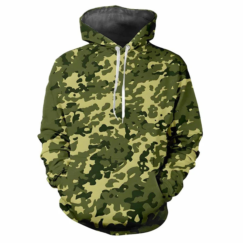 Hoodie kamouflagemönstrad med dragsko och magficka
