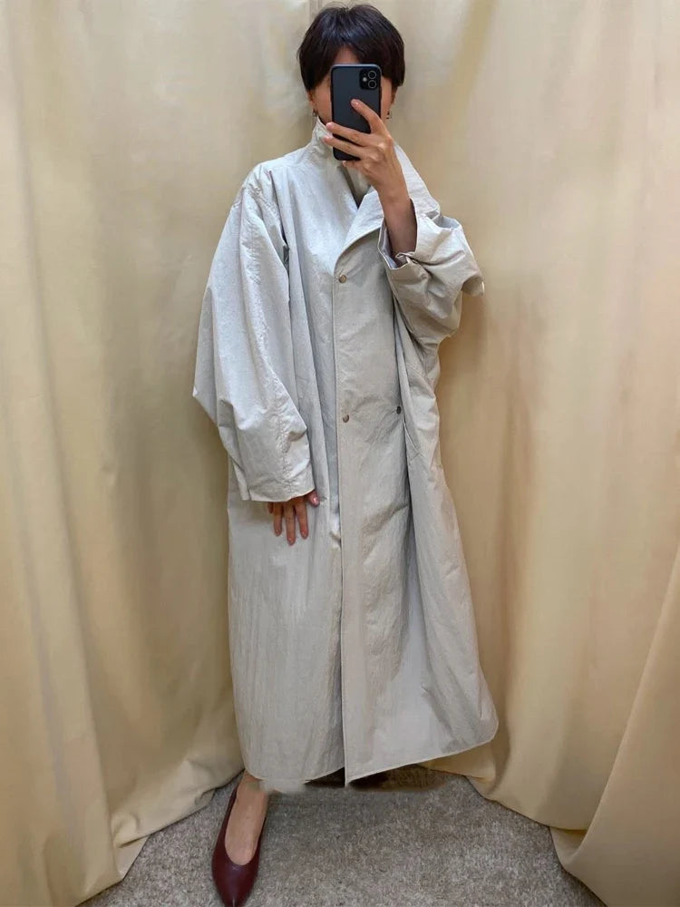 Kvinnors Trenchcoat Oversize med Hög Krage och Bälte