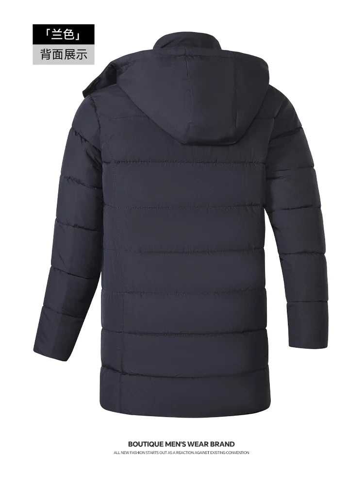 Herr Lång Dunjacka Vinter Varm Parkas med Luva Svarta Fickor