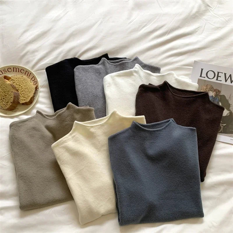 Långärmad Mockneck Tröja för Dam i Mjukt Material