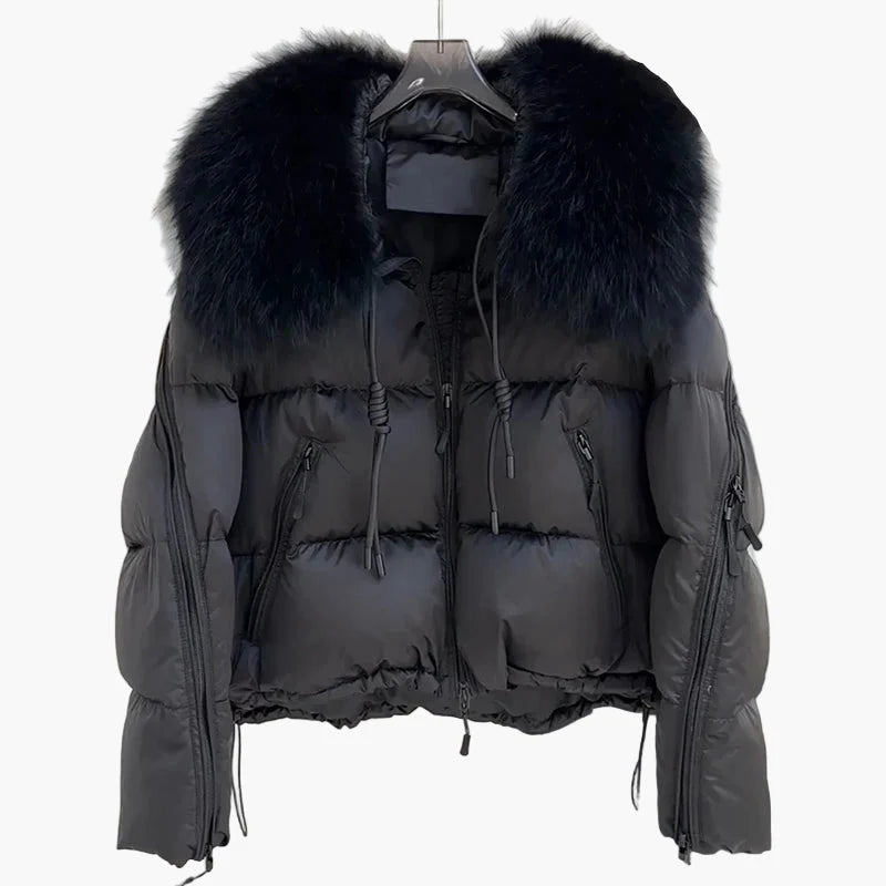 Damjacka Vinter Puffer med Stilig Pälsdetalj och Modern Design