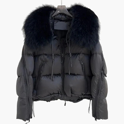 Damjacka Vinter Puffer med Stilig Pälsdetalj och Modern Design