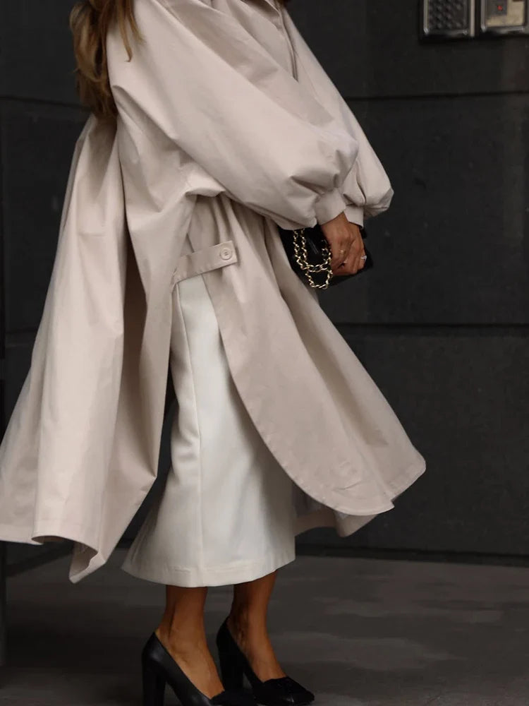 Dam Trenchcoat Oversize Lång Puffärm Utställd Passform