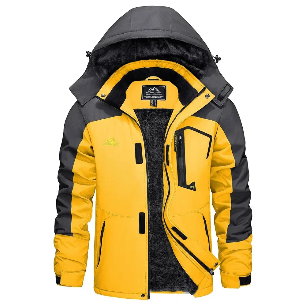 Vinterjacka Herr med Huva och Fleecefoder – Varm Outdoorjacka med Fickor