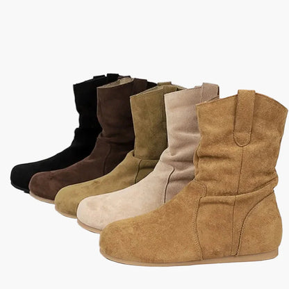 Damers slouchiga modeboots med låg klack för vardagsbruk
