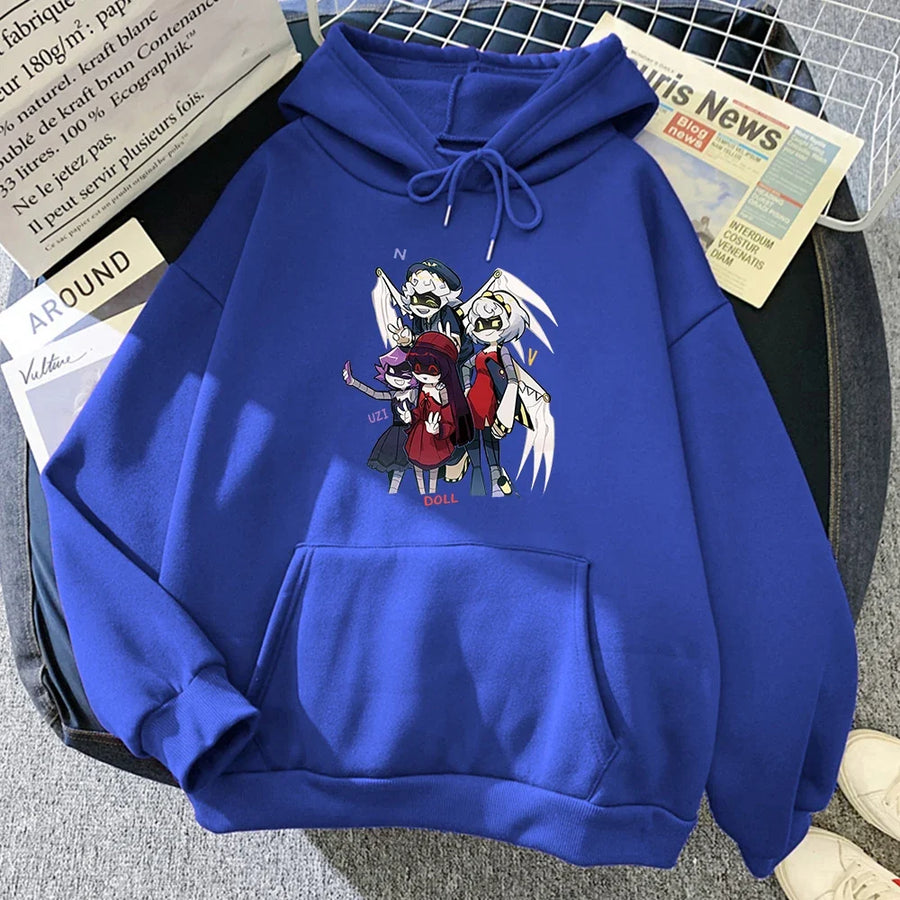 Hoodie med tryck och magficka, långärmad huvtröja