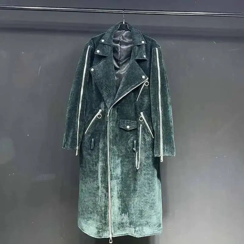 Lång manchesterrock unisex med asymmetrisk dragkedja grön