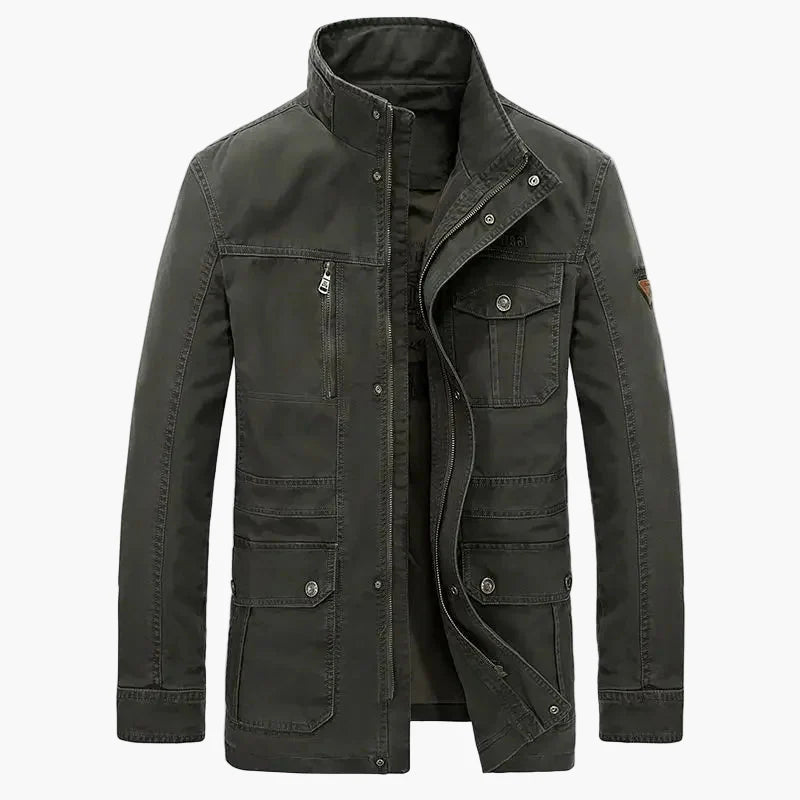 Herrjacka – Stilren Midjelång Vardagsjacka med Flera Fickor och Lös Passform