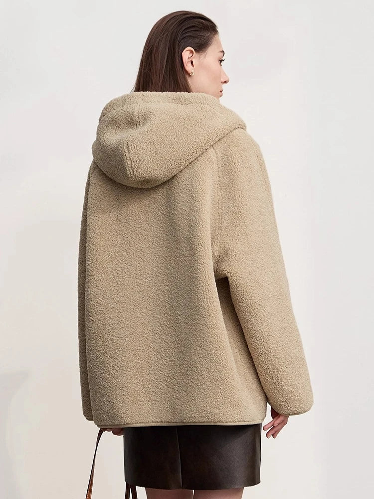 Dam teddyjacka med huva och fickor – Beige eller Svart
