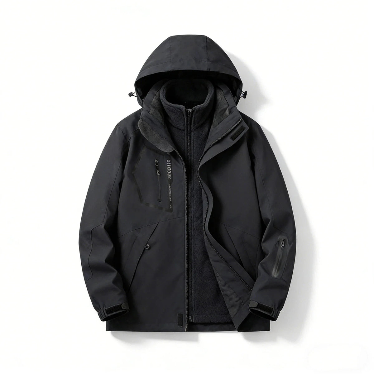 Unisex 3-i-1 Outdoorjacka med Avtagbart Fleecefoder och Huva i Vattenavvisande Material