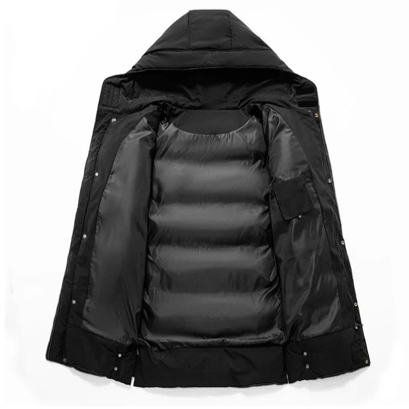 Vinterjacka Herr Fodrad Lång Parkas med Huva Svart Grå Grön