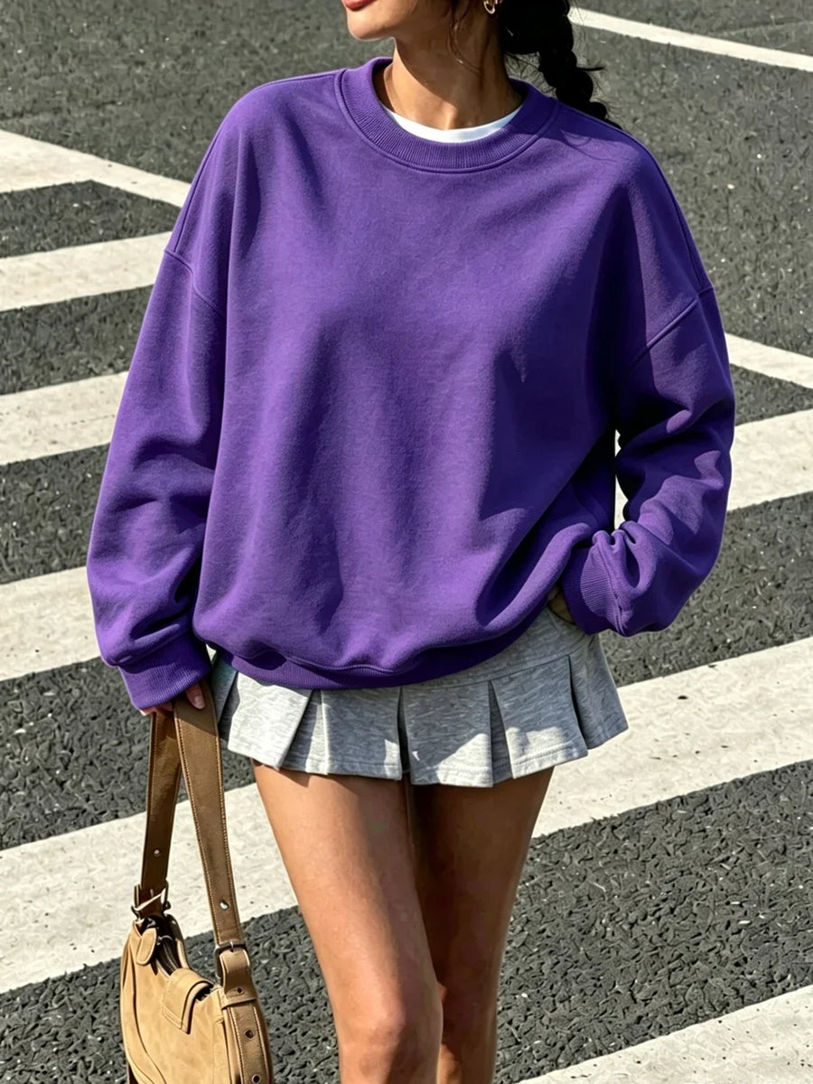 Lila Oversize Sweatshirt med Rund Halsringning