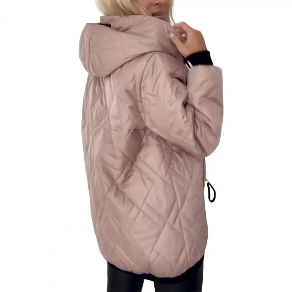 Kvinnors Quiltad Vinterjacka med Huva och Dragkedja