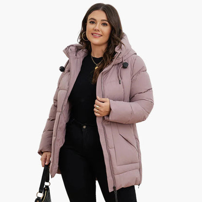 Dam Parkas Vinterjacka Plus Size Vadderad med Huva och Fickor – Perfekt för Kallt Väder